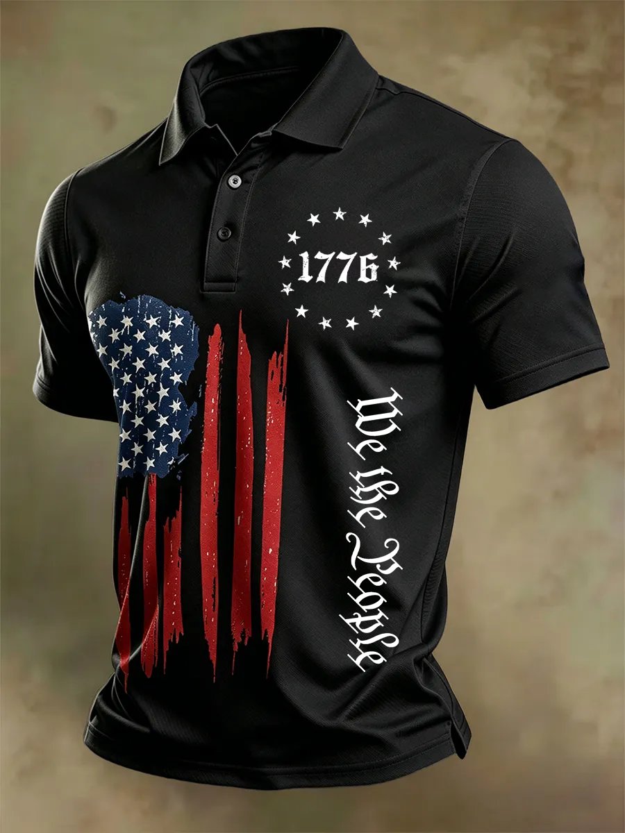 Men's Independence Day Flag Print Casual Polo Shirt