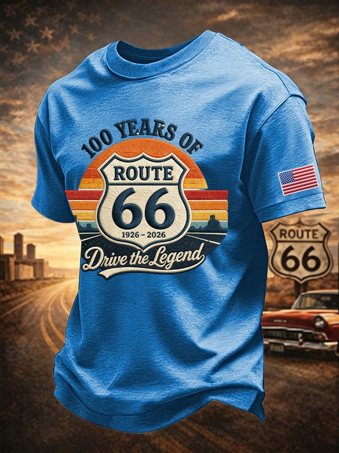 Men's Route 66 Centennial Mother Road Print Round Neck T-shirt
