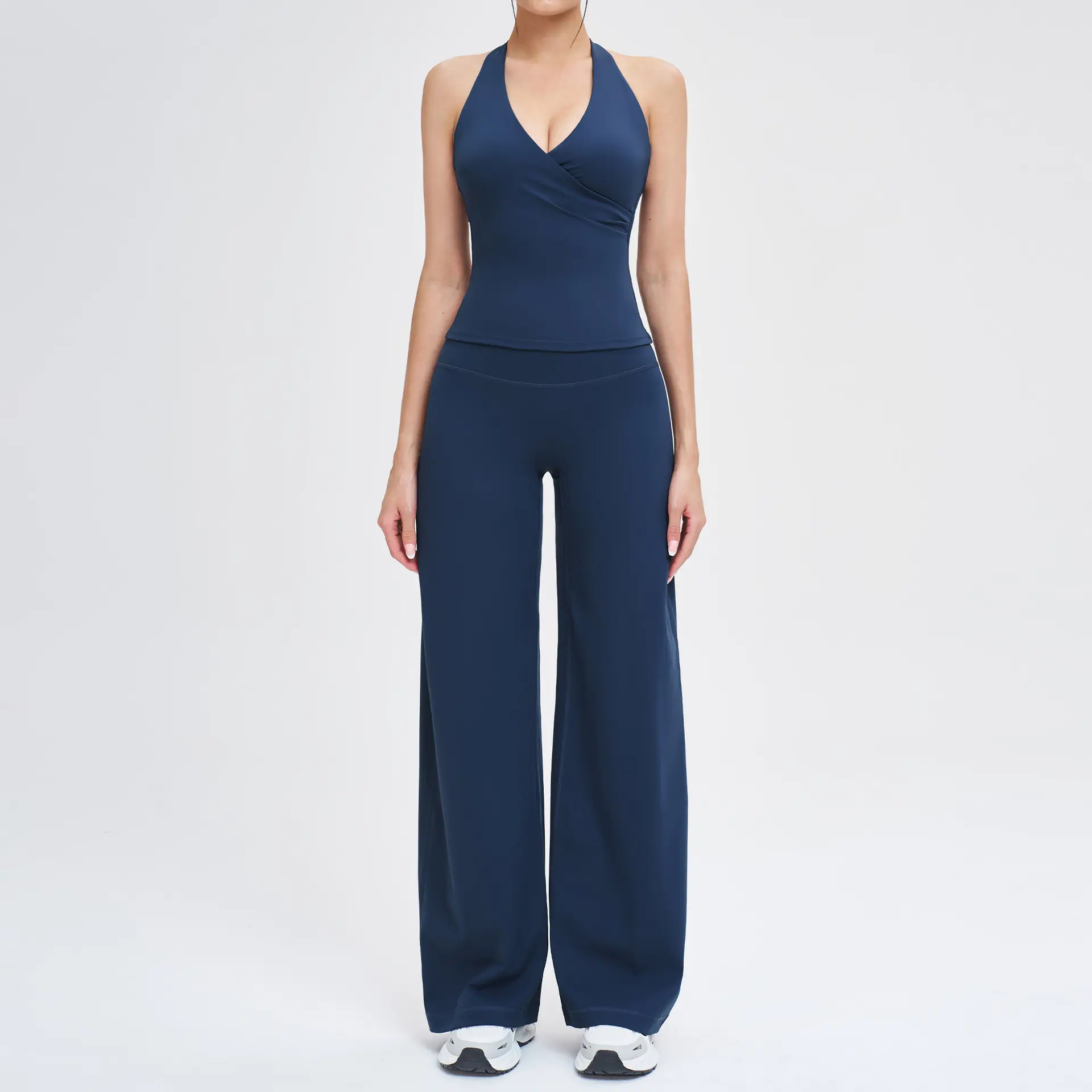 Women's 2-Piece Stretchy Workout Set - V-Neck Halter Top & High-Waisted Flare Leggings, NVWA Mother's Day Gift, Gym Training Attire, Pilates Athleisure Matching Outfit Set, 2 Piece Sets,summerwins