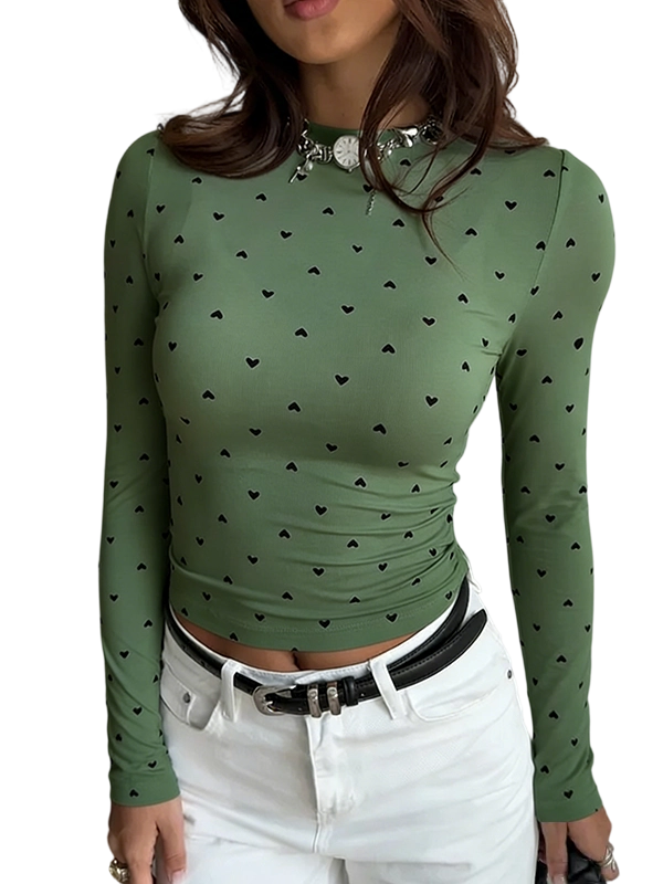 Women's color-block heart-patterned crewneck sweater
