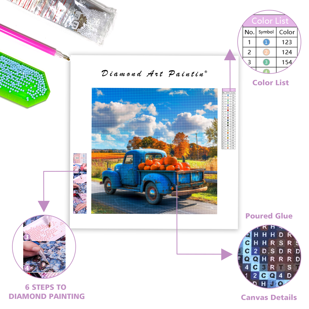 Pumpkin Truck in Fall - Diamond Painting