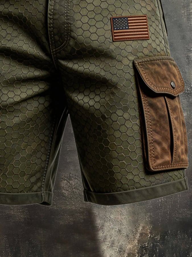 Men's Retro Patriotic Outdoor Multi-Pocket Functional Cargo Shorts