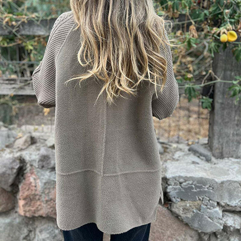 New mid-length women's coat with double-breasted lapel collar, made from double-sided tweed.