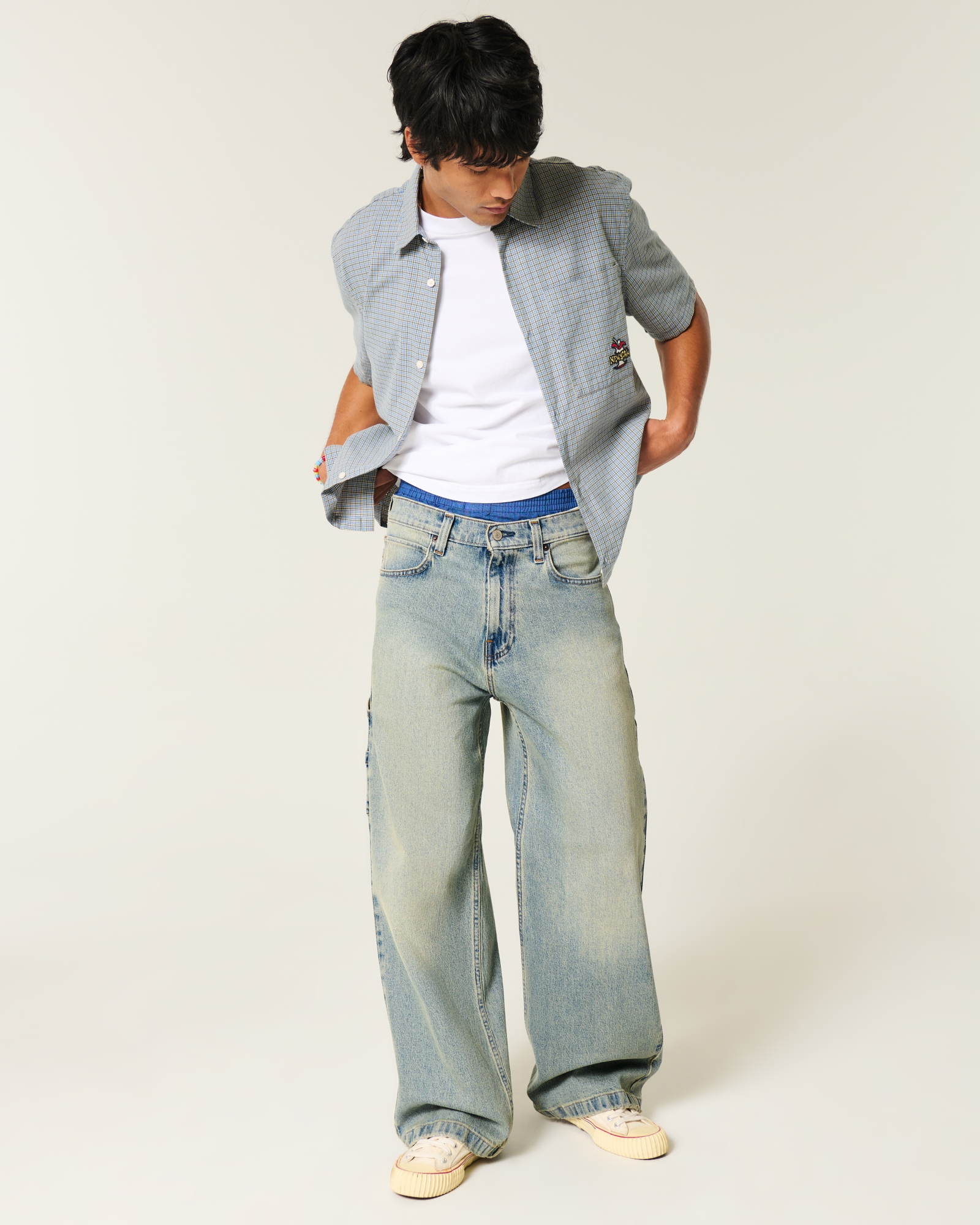 Dark Wash Logo Embroidery Super Baggy Jeans