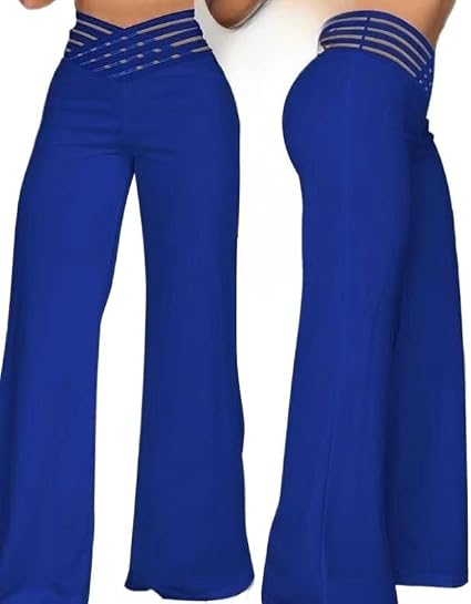 Womens Wide Leg Pants Hollowed Waistband High Waist Casual Straight Leg Loose Palazzo Pant