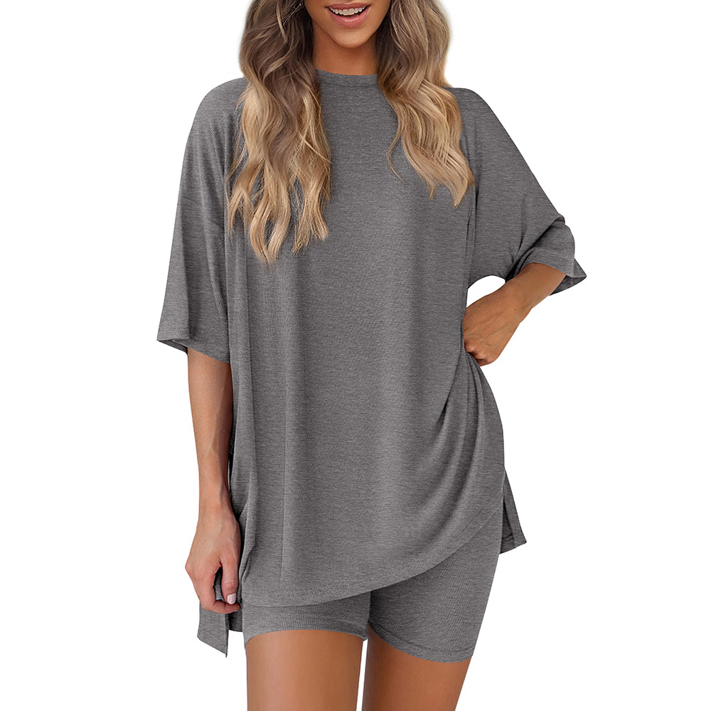 Women 2 Piece Lounge Set Casual Oversized Shirts Biker Shorts