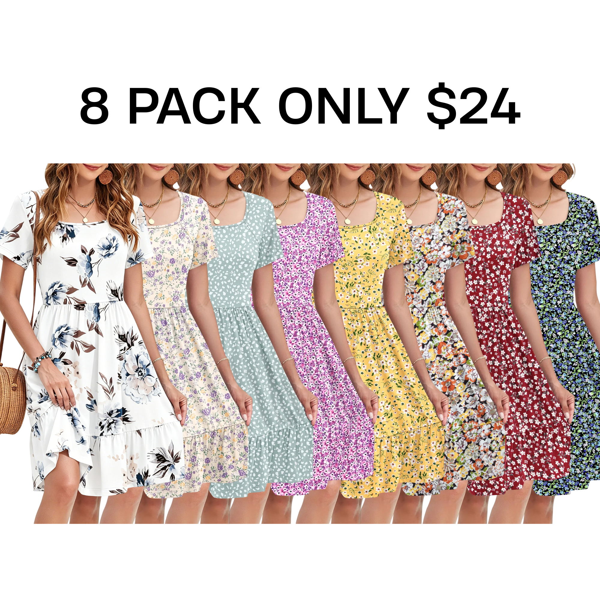 Women Square Neck Ditsy Floral Dress