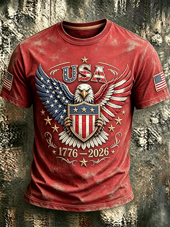250Th Anniversary Eagle Printed Washed Round Neck T-Shirt From The United States