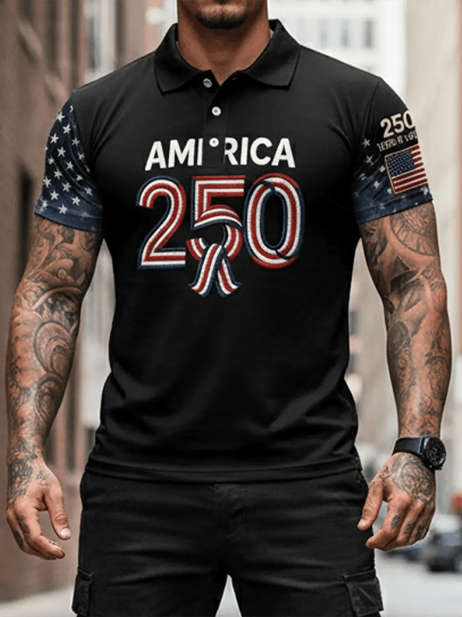 Men's 250th Anniversary National Flag Print Casual Polo Shirt