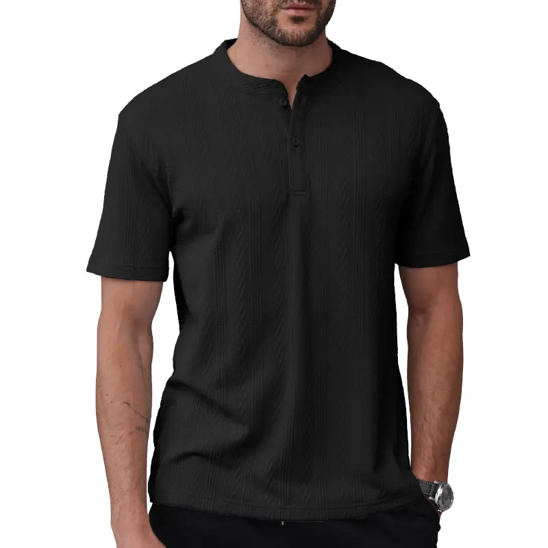 Men’s Textured Henley T-Shirt Short Sleeve Casual Top – Lightweight Breathable Summer Shirt
