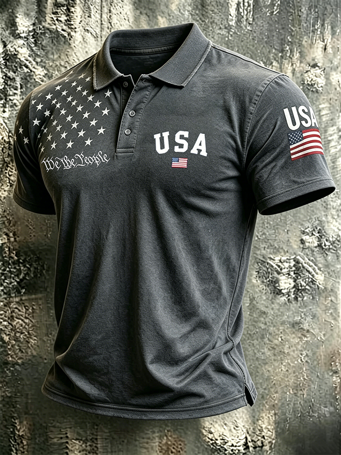 Men'S Casual USA Commemorative Printed Polo Shirt