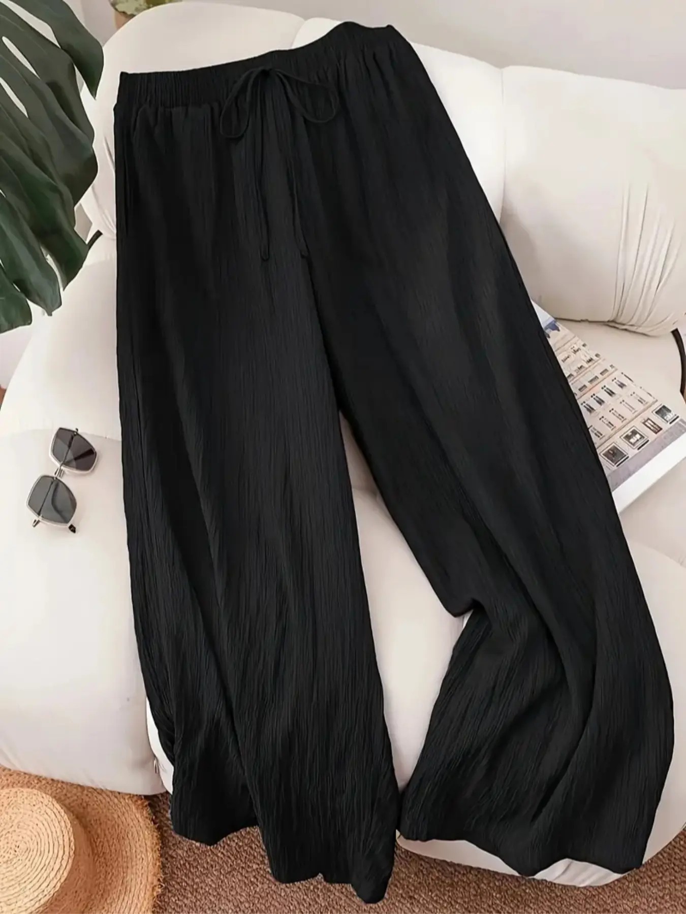 Women’s Solid Color Wide Leg Pants – Casual Comfy Everyday Trousers
