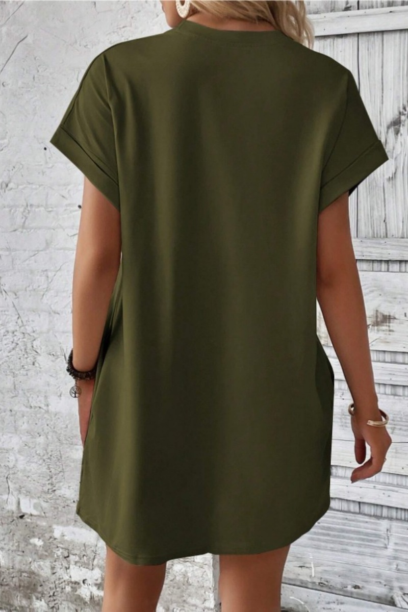 Casual Minimalist Round Neck Roll Up Sleeve Dress
