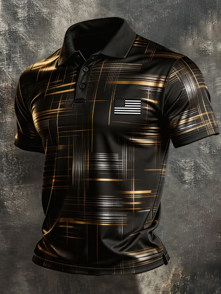 Men's Retro Patriot Color Block Polo Collar Short Sleeve