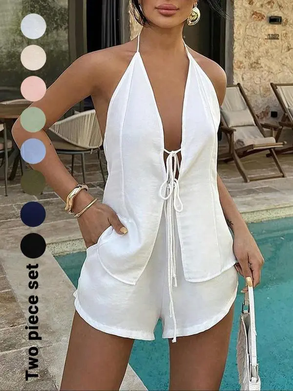 Slim Fitted Casual Fashion Two-piece Outfits for Summer