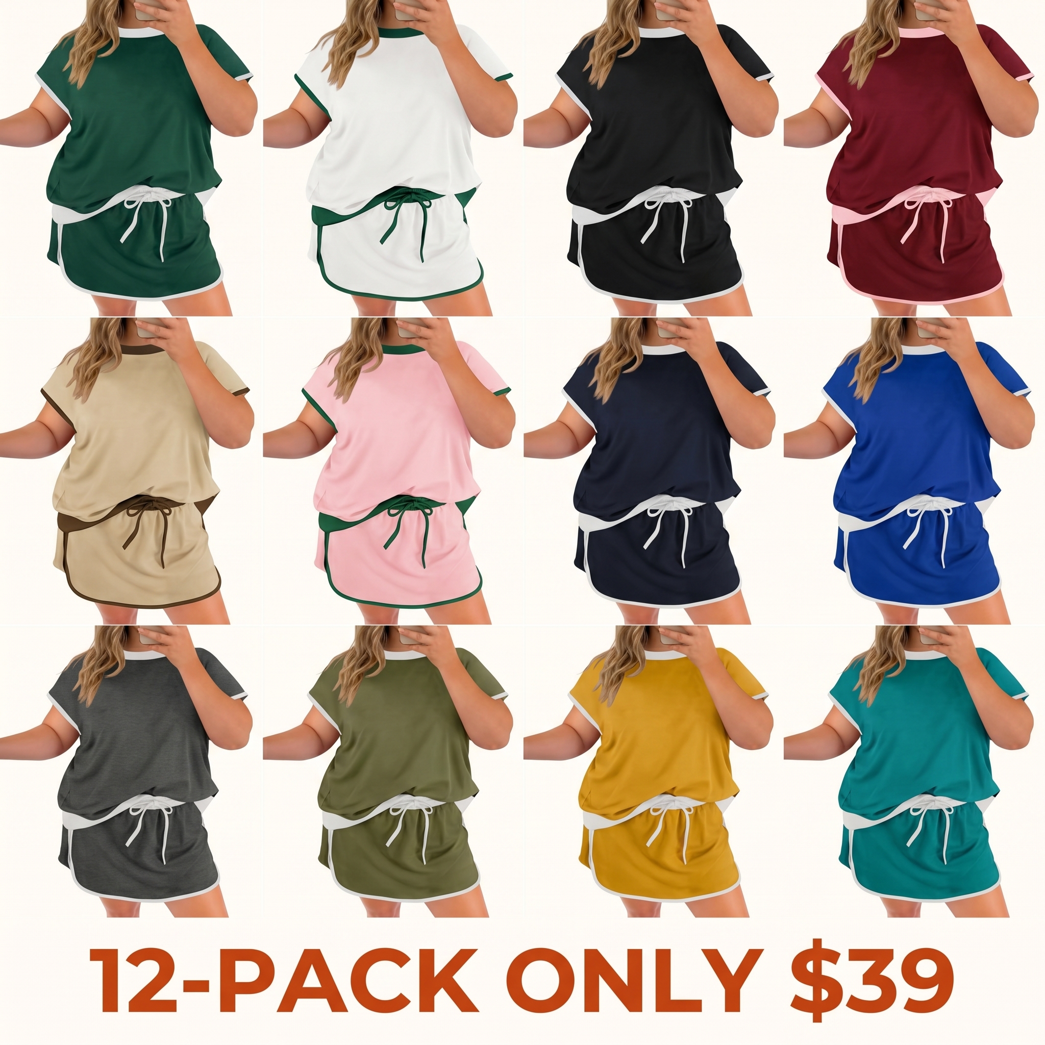 Women's Plus-Size Two-Piece Polyester Shorts Set
