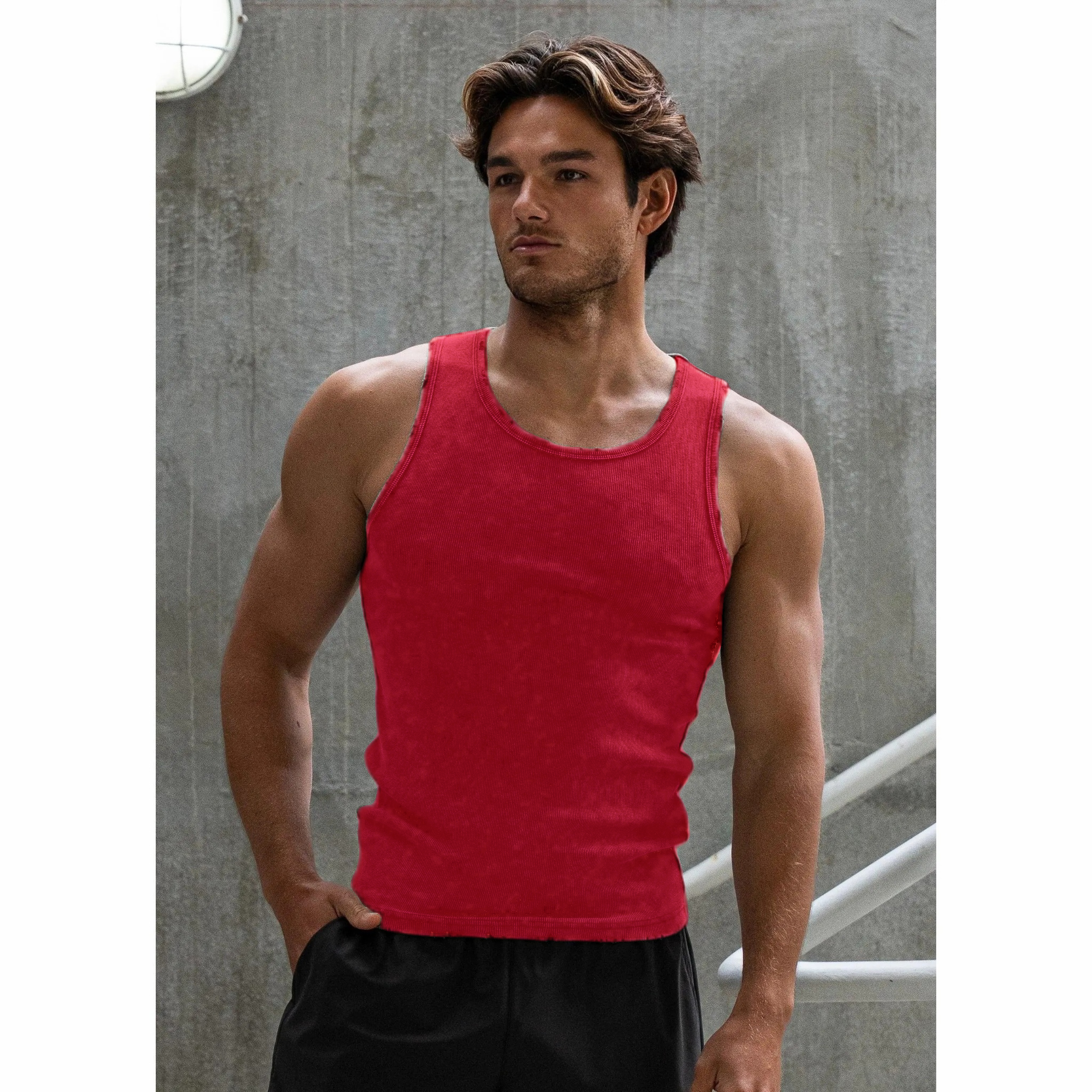 Men’s Ultra-Soft Distressed Fitted Tank
