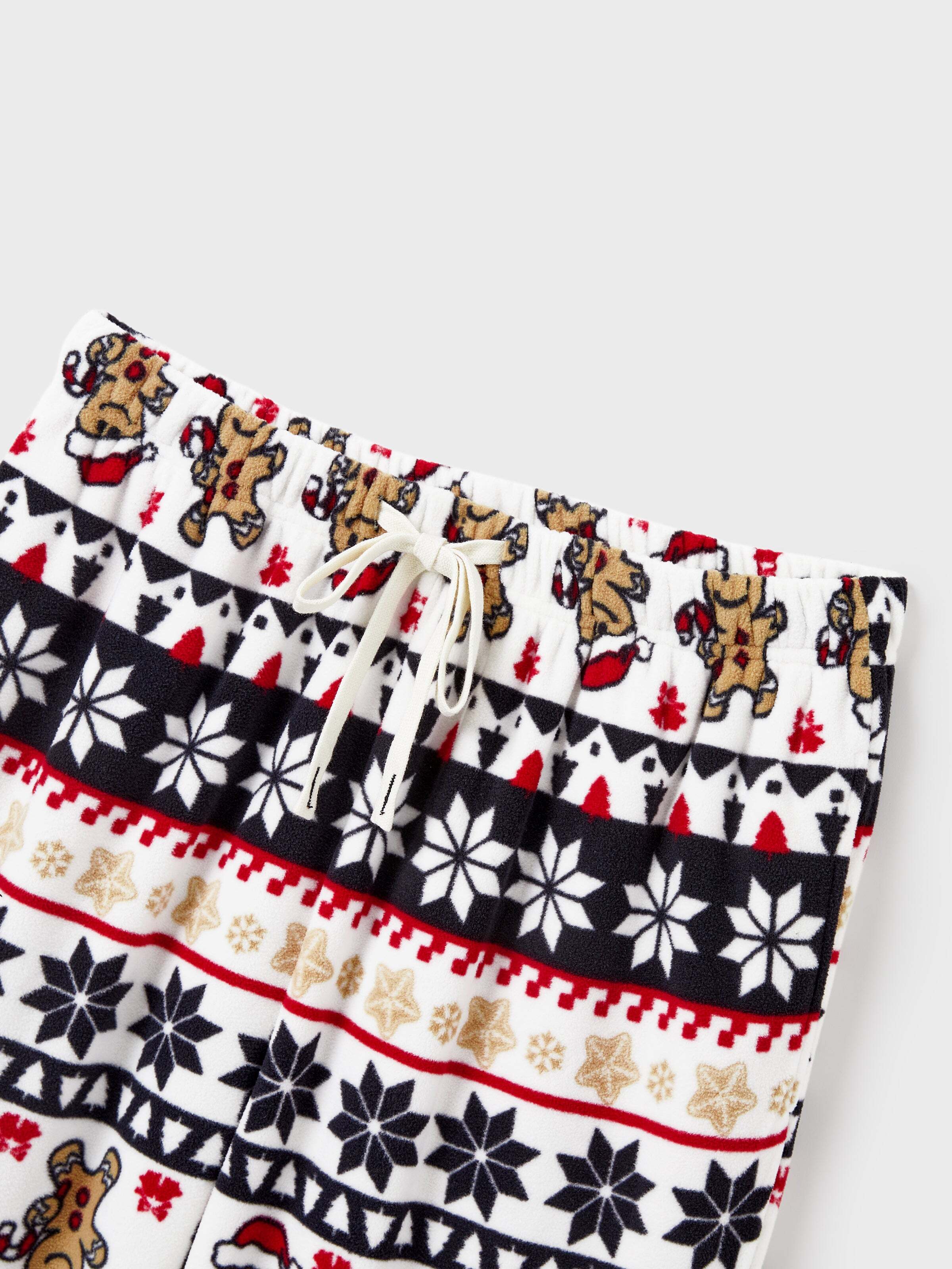 Christmas Matching Family Fleece Pajamas Set Gingerbread and Snowflake Print PJS with Christmas Socks Red
