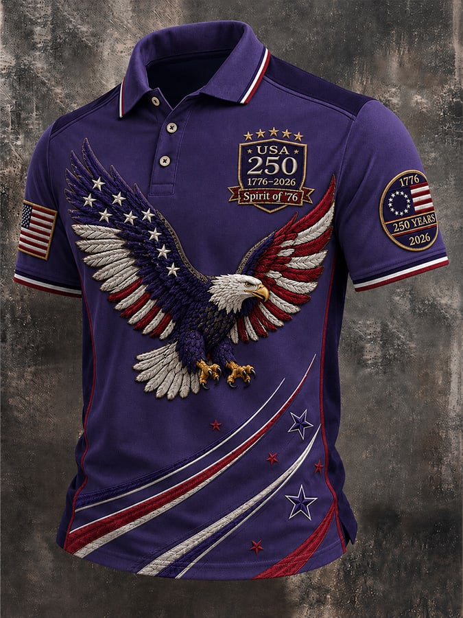 Men's Casual USA 250th Anniversary Print Polo Shirt