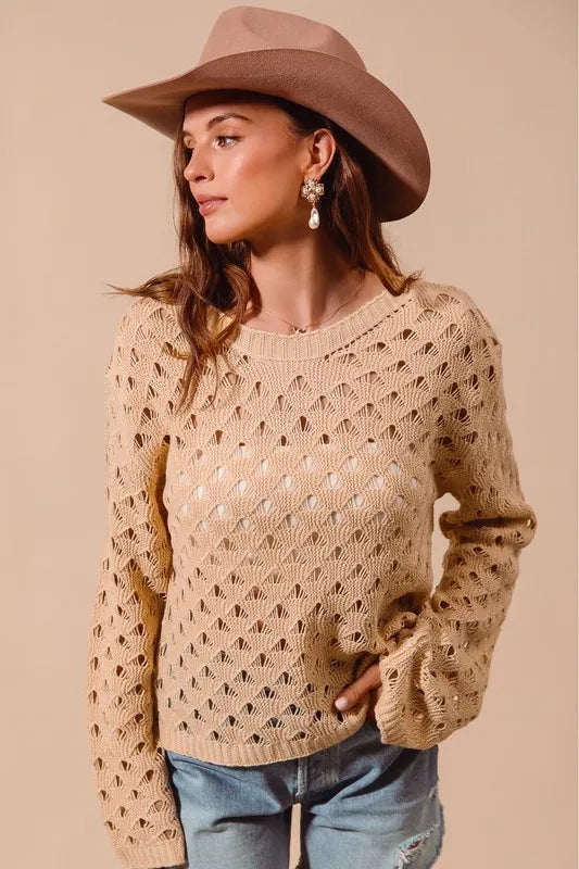 Geometric Pattern Open Knit Lightweight Sweater