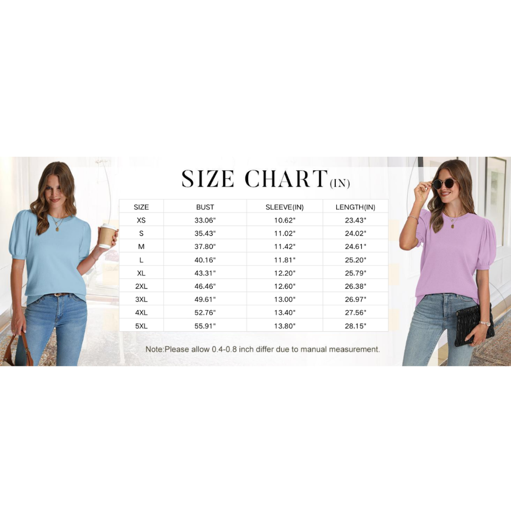 Women's Puff Short Sleeve Lightweight Knit Top Soft Breathable