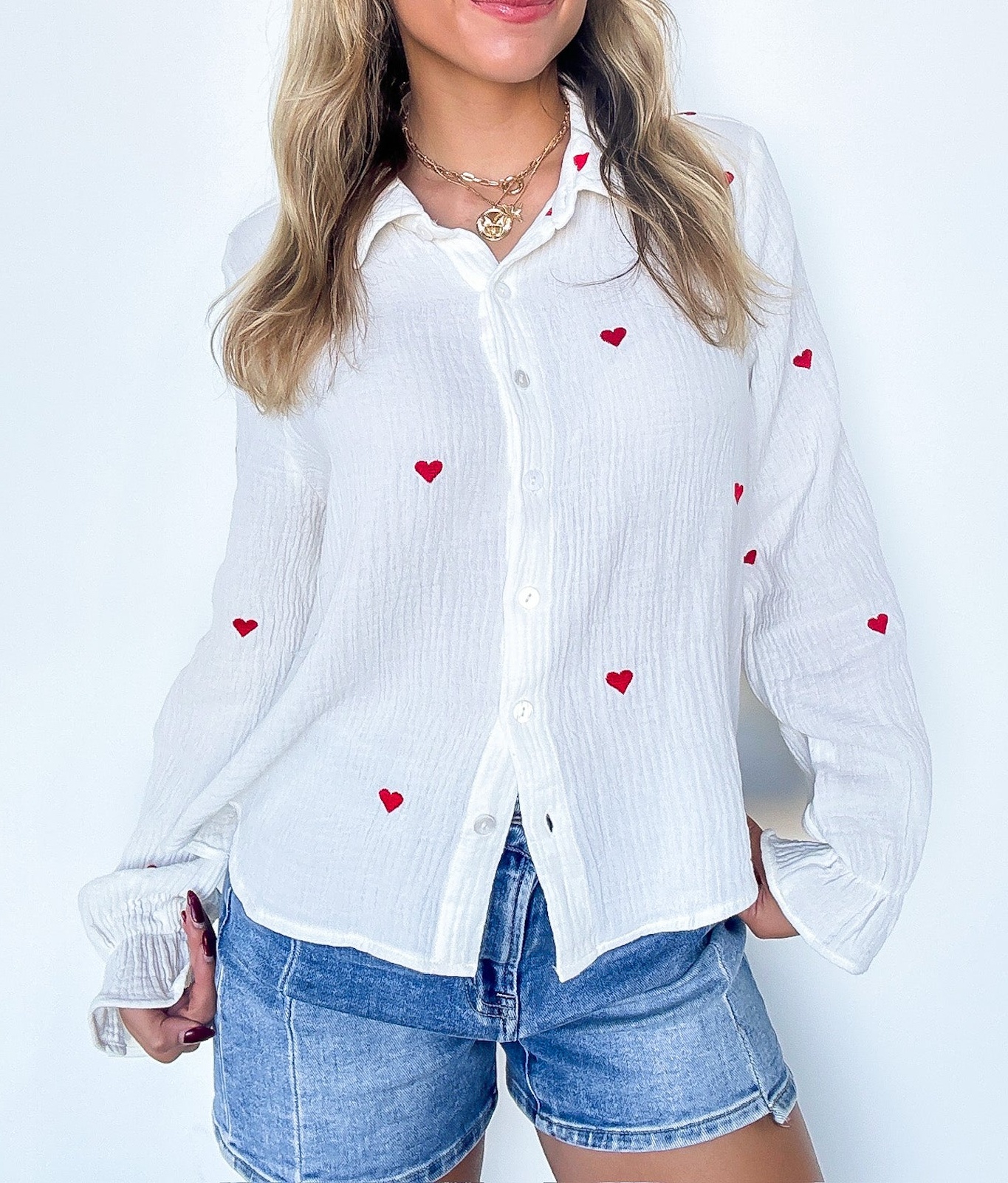 Heart Embroidered Button Down