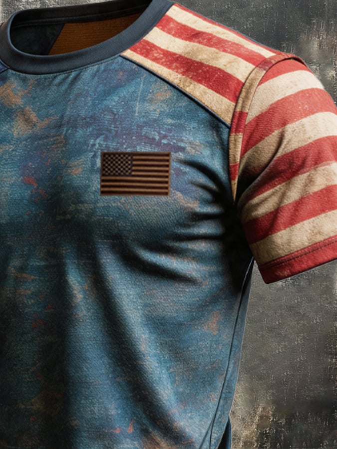 Men's Retro Independence Day Patriot Crew Neck T-Shirt