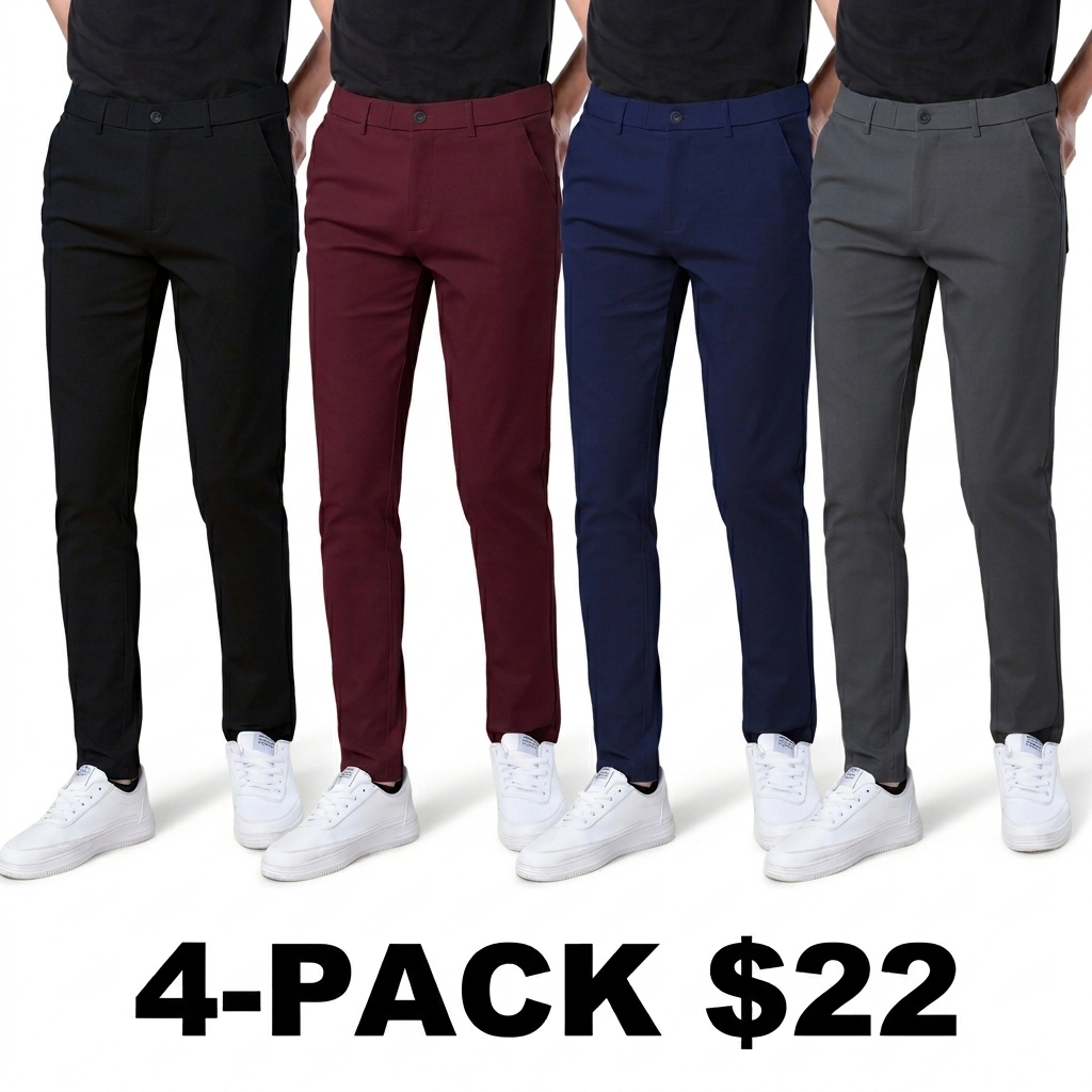 Men's Skinny Fit Khaki Pants – Tapered Casual Trousers with Stretch