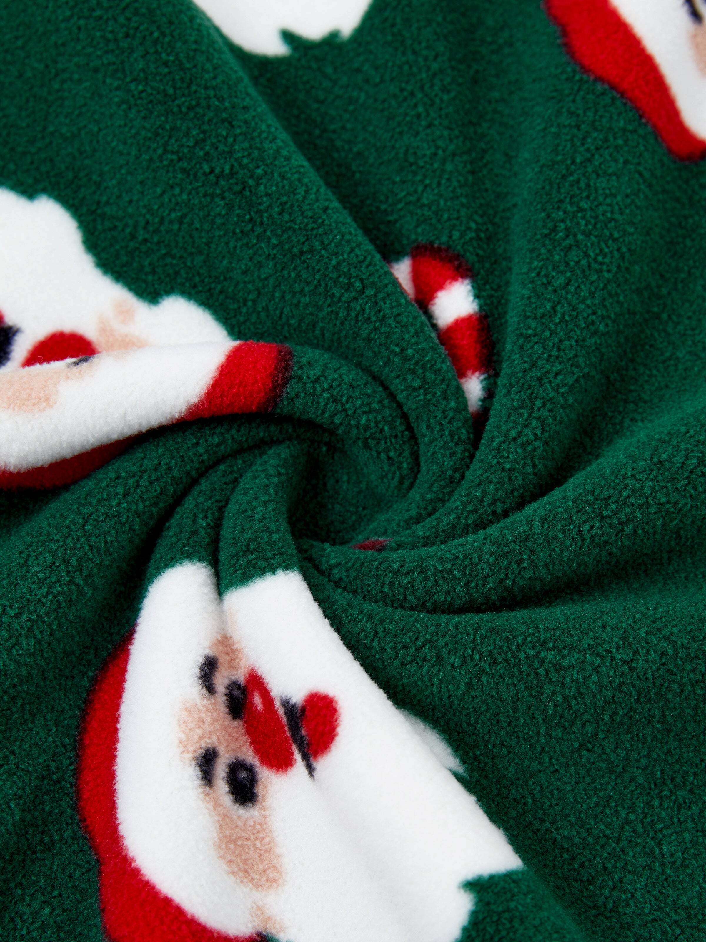 Christmas Matching Family Fleece Pajamas Set Santa Claus and Candy Cane Print PJS with Christmas Socks Dark Green