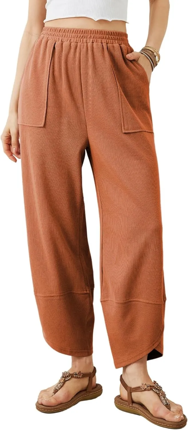 Women's Wide Leg Harem Pants Casual Palazzo Pants with Pockets High Waist Relaxed Fit