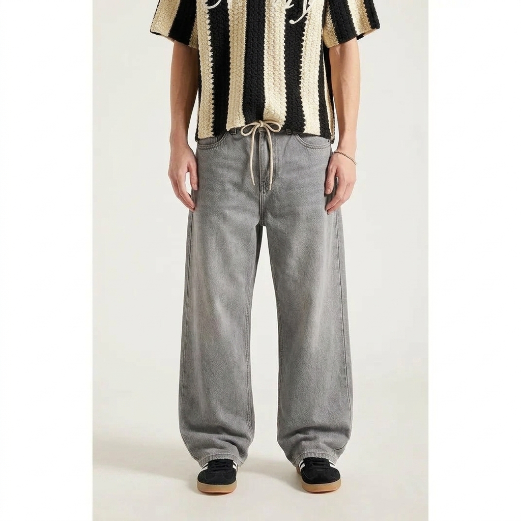 Loose Fit Drawstring Baggy Jeans