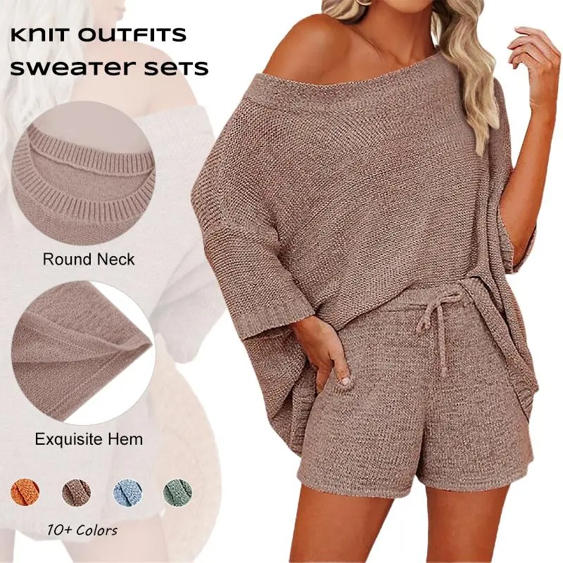 🔥LAST DAY SALE 90% OFF💕Cozy Vibes Off-Shoulder Knit Top & Shorts Lounge Set