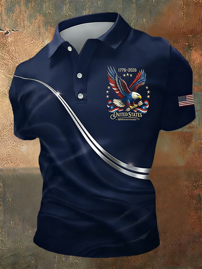 Men'S Casual American Independence Day Printed Celebration Short Sleeved Polo Shirt