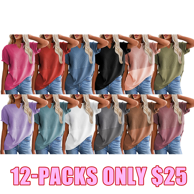 🌸 Waffle Knit V-Neck Casual Blouse