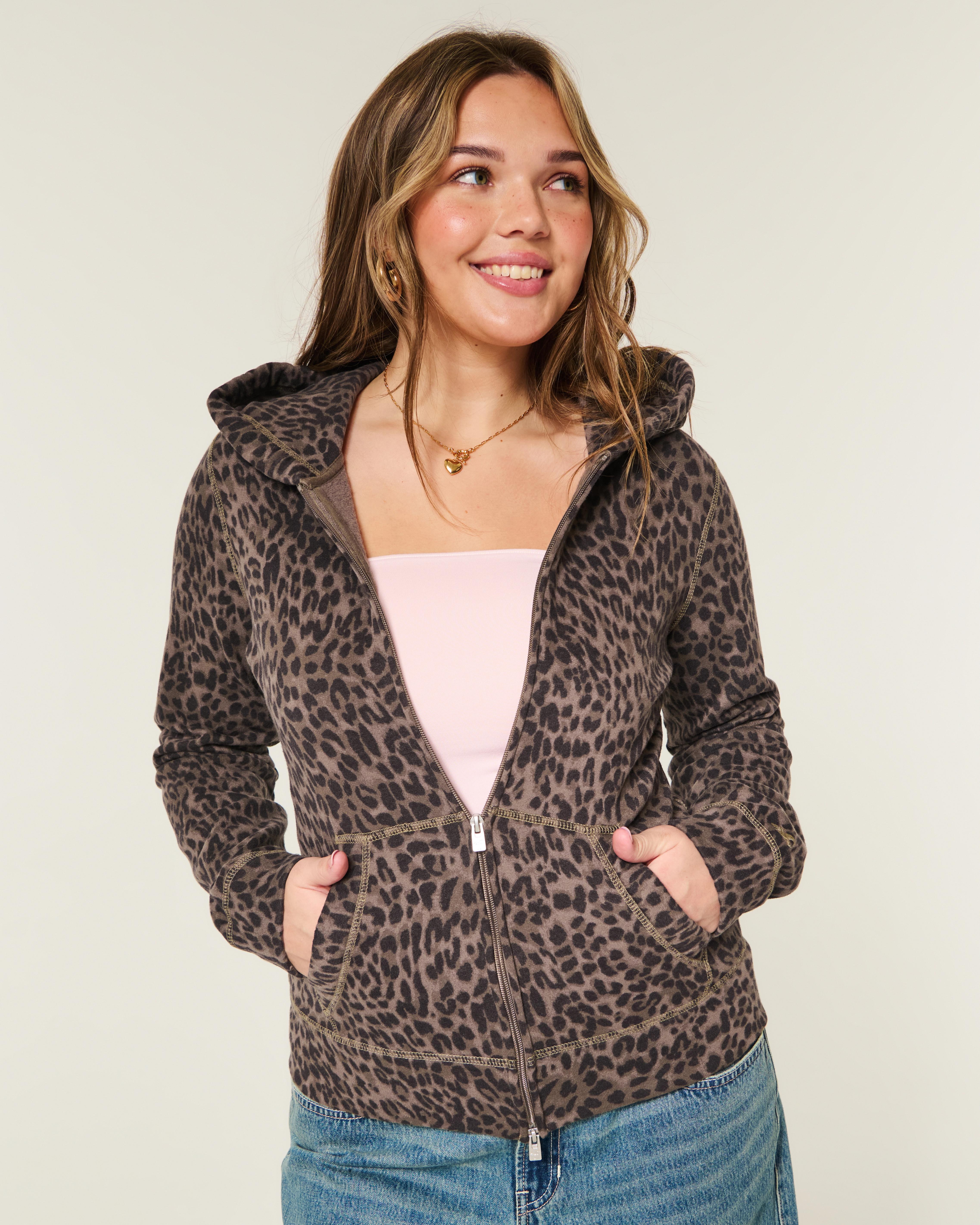 Hollister Feel Good Leopard Print Zip-Up Hoodie