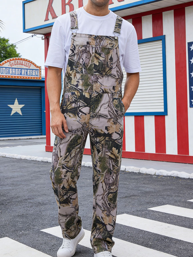 Men'S Retro Camo Retro American Independence Day 250Th Anniversary Edition Classic Printed Adjustable Shoulder Strap Pants