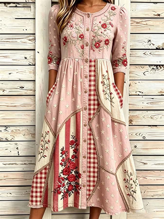 Women'S Casual Loose Dress With Independence Day Print