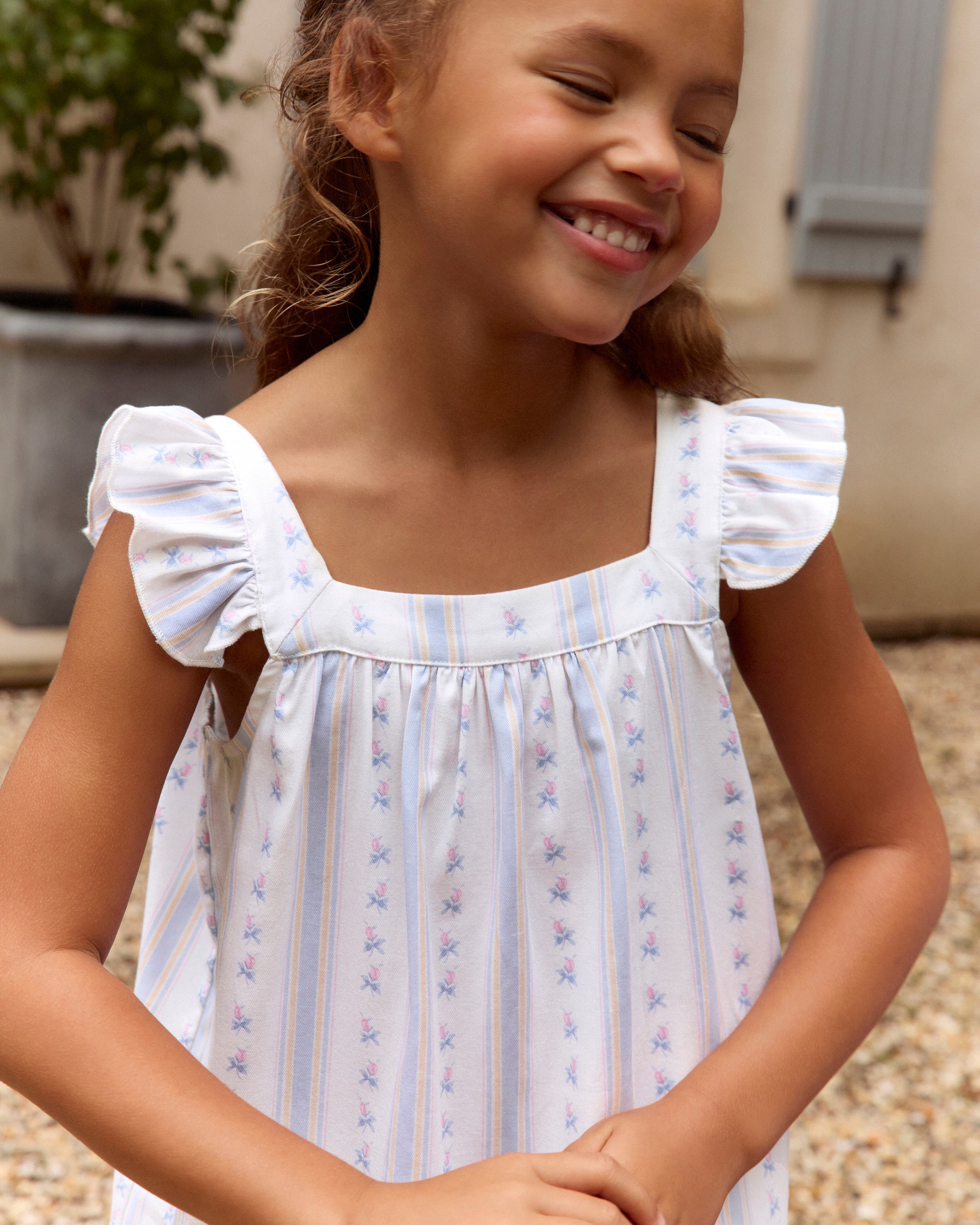 Girl's Twill Clara Nightgown in Cottage Stripe