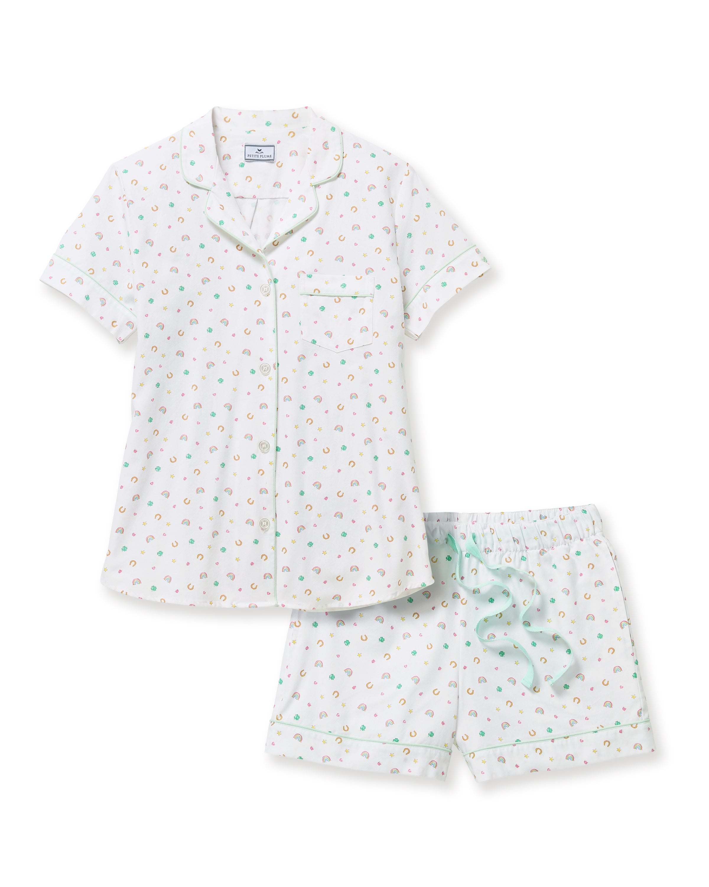 Women's Twill Short Sleeve Short Set in Good Luck Charms