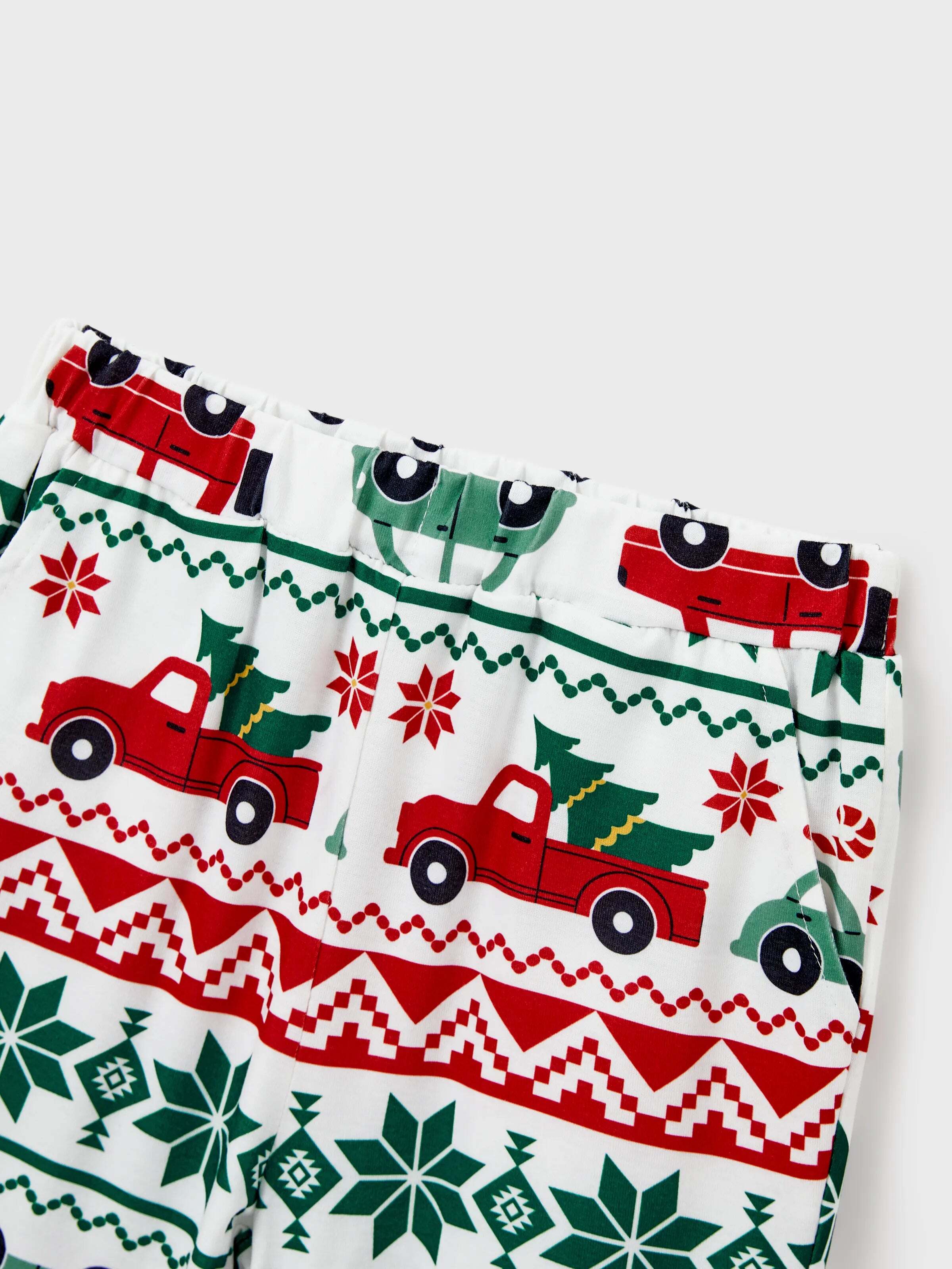 Christmas Matching Family Pajamas Set Snowflake and Car Print PJS with Christmas Socks Red