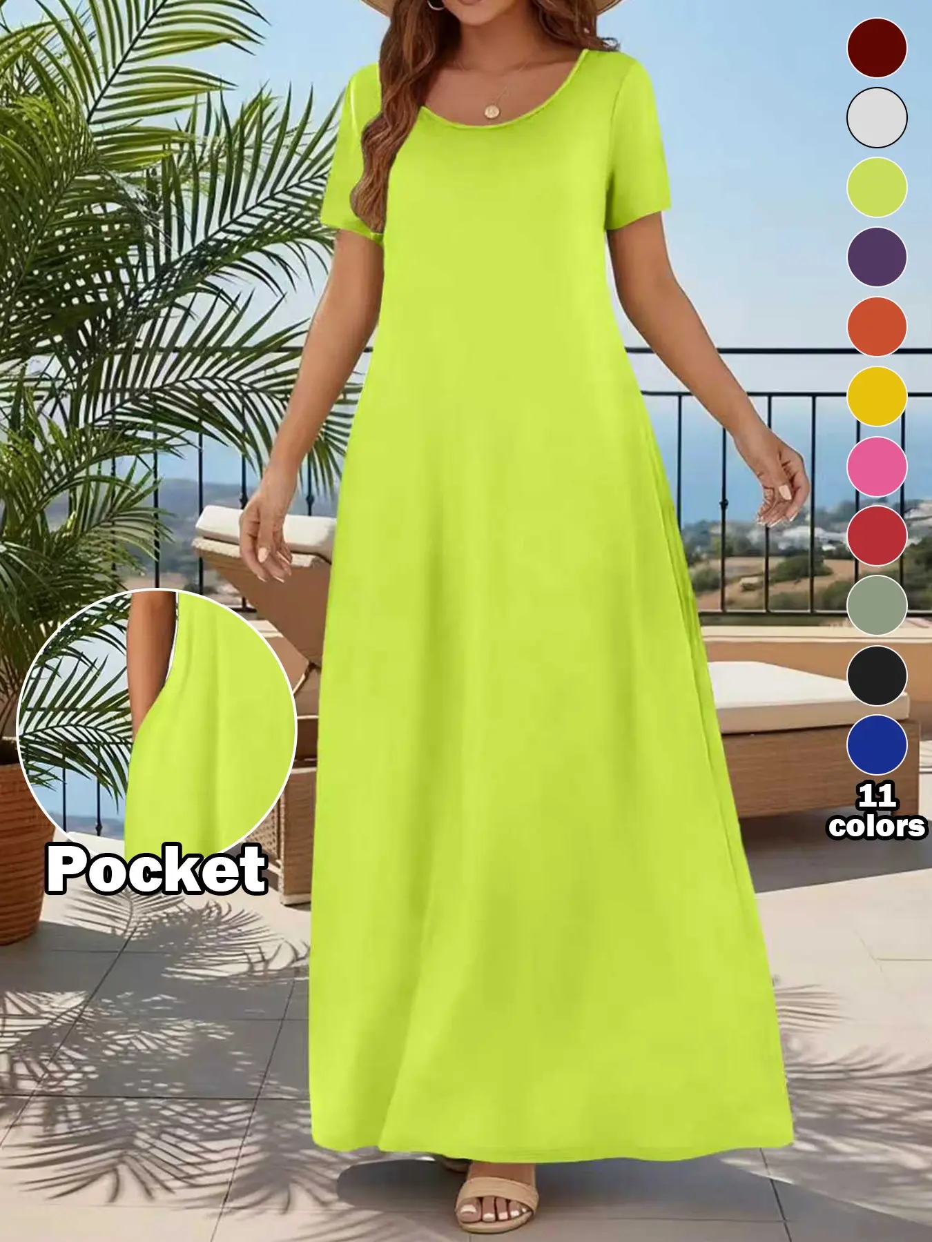 Women's Casual Commuter Plain Minimalist Short Sleeve Dress with Pockets