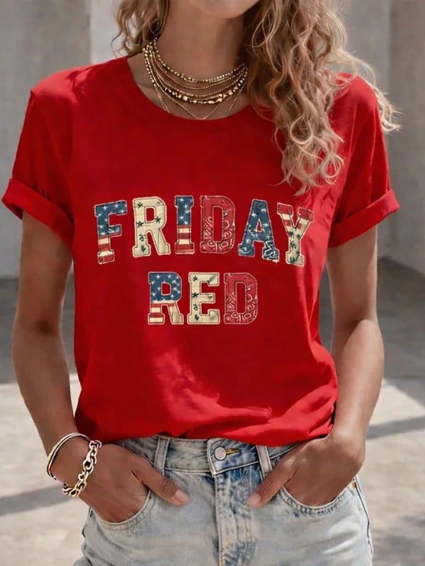 Women's Red Friday Print Crew Neck T-Shirt