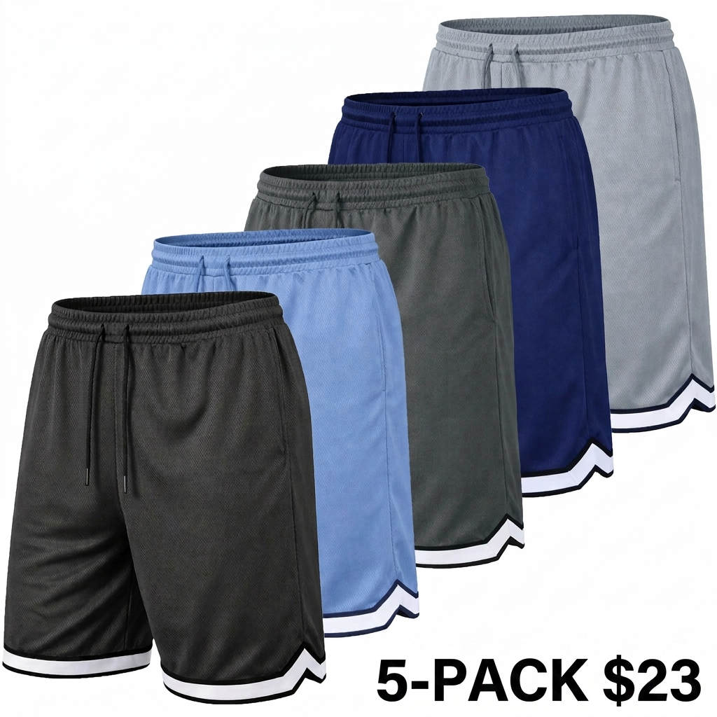 Men's 5-Pack Moisture Wicking Mesh Shorts – Active Performance Athletic Bottoms