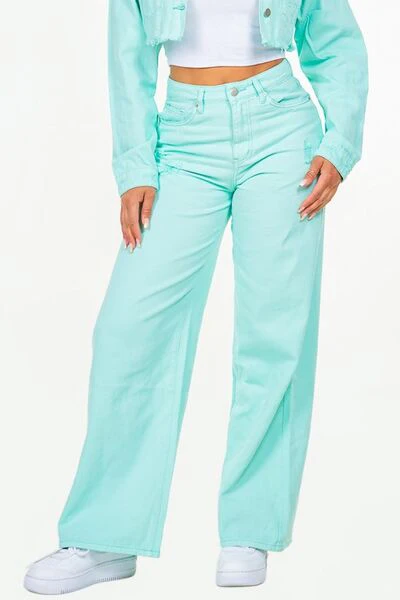 High Waist Distressed Wide Leg Jeans