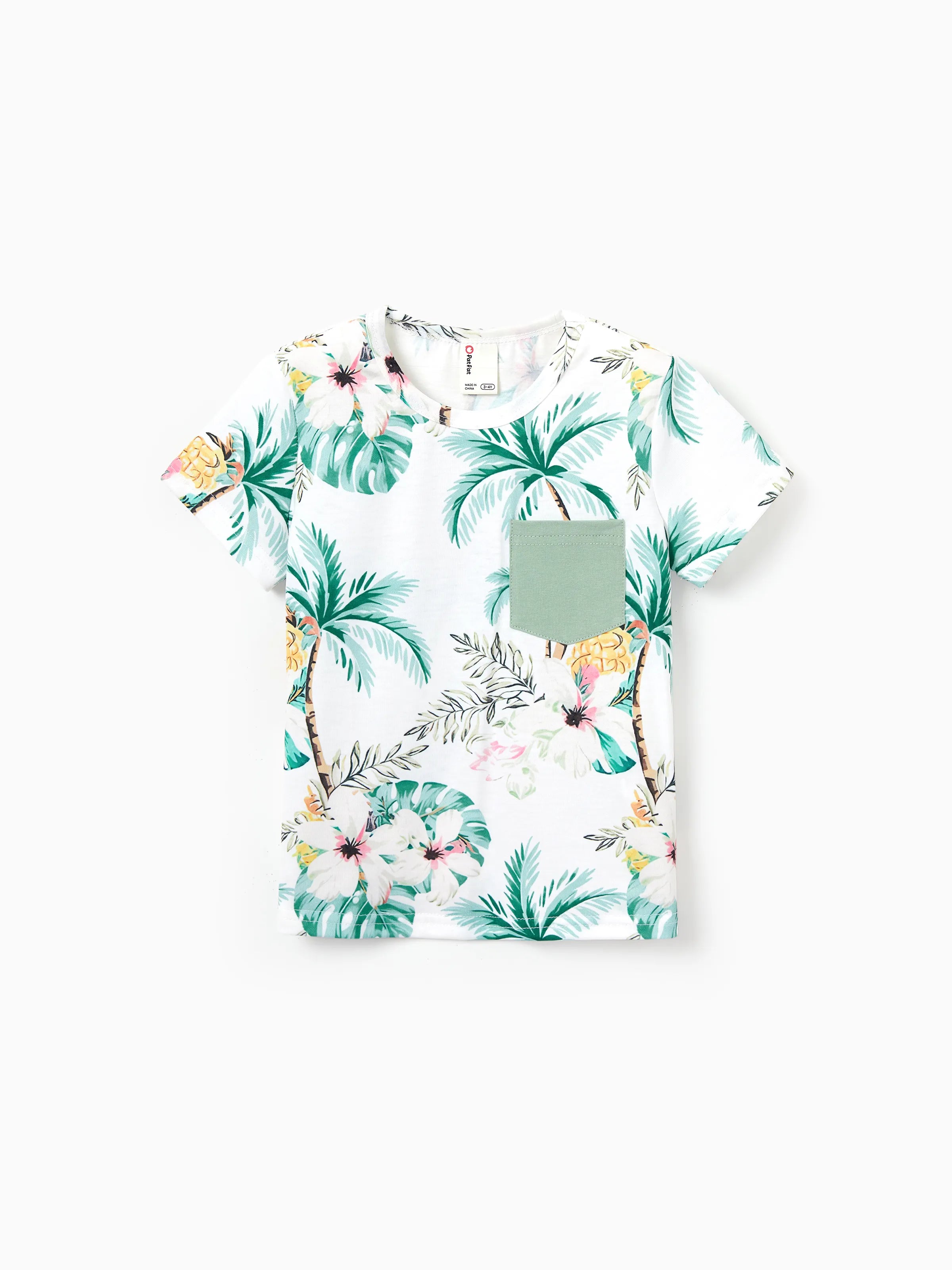 Family Matching Tropical Print Outfits Mommy & Me Tank Dress & Dad/Kids Cotton T-Shirt Set
 Green