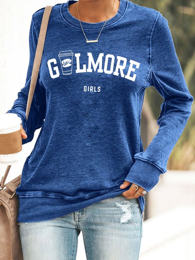 🔥HOT SALE🔥Retro Fall Stars Hollow Luke’s Coffee Cup Girls Print Sweatshirt