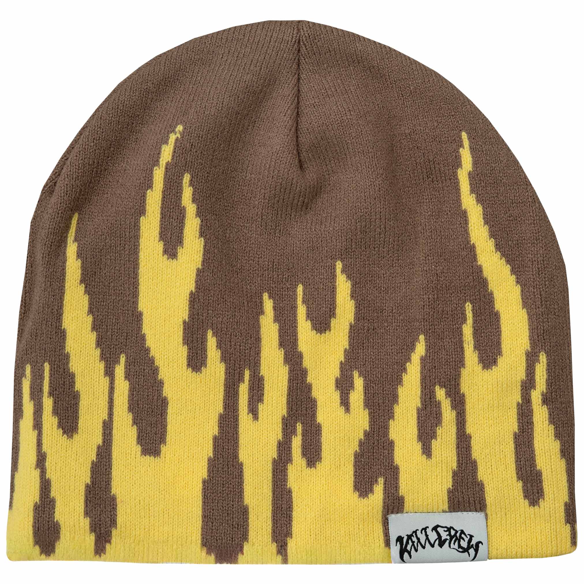FLAME SKULL CAP BEANIE - BROWN / YELLOW