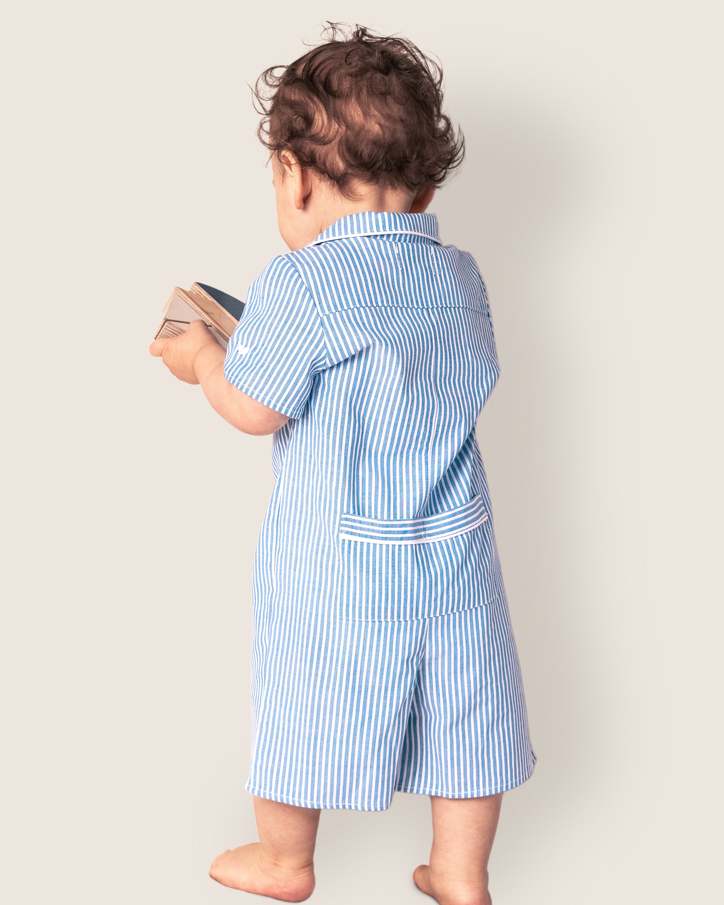 Baby's Twill Summer Romper in French Blue Heritage Stripe