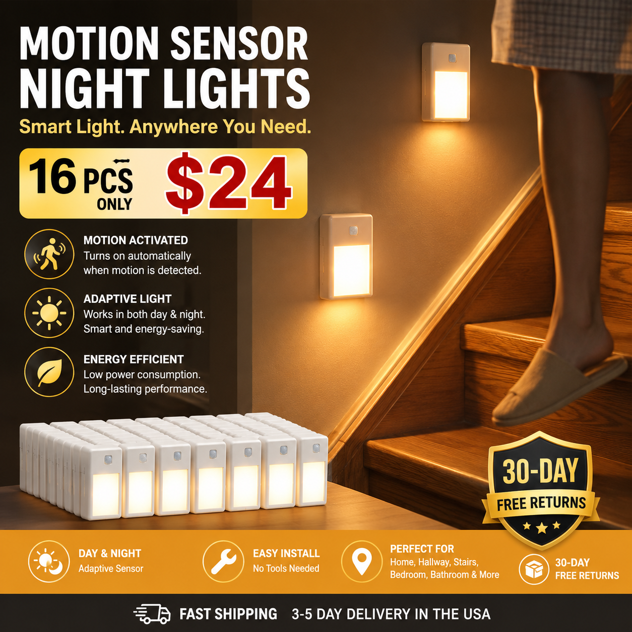 Rechargeable Motion Sensor Night Lights, 16-Pack