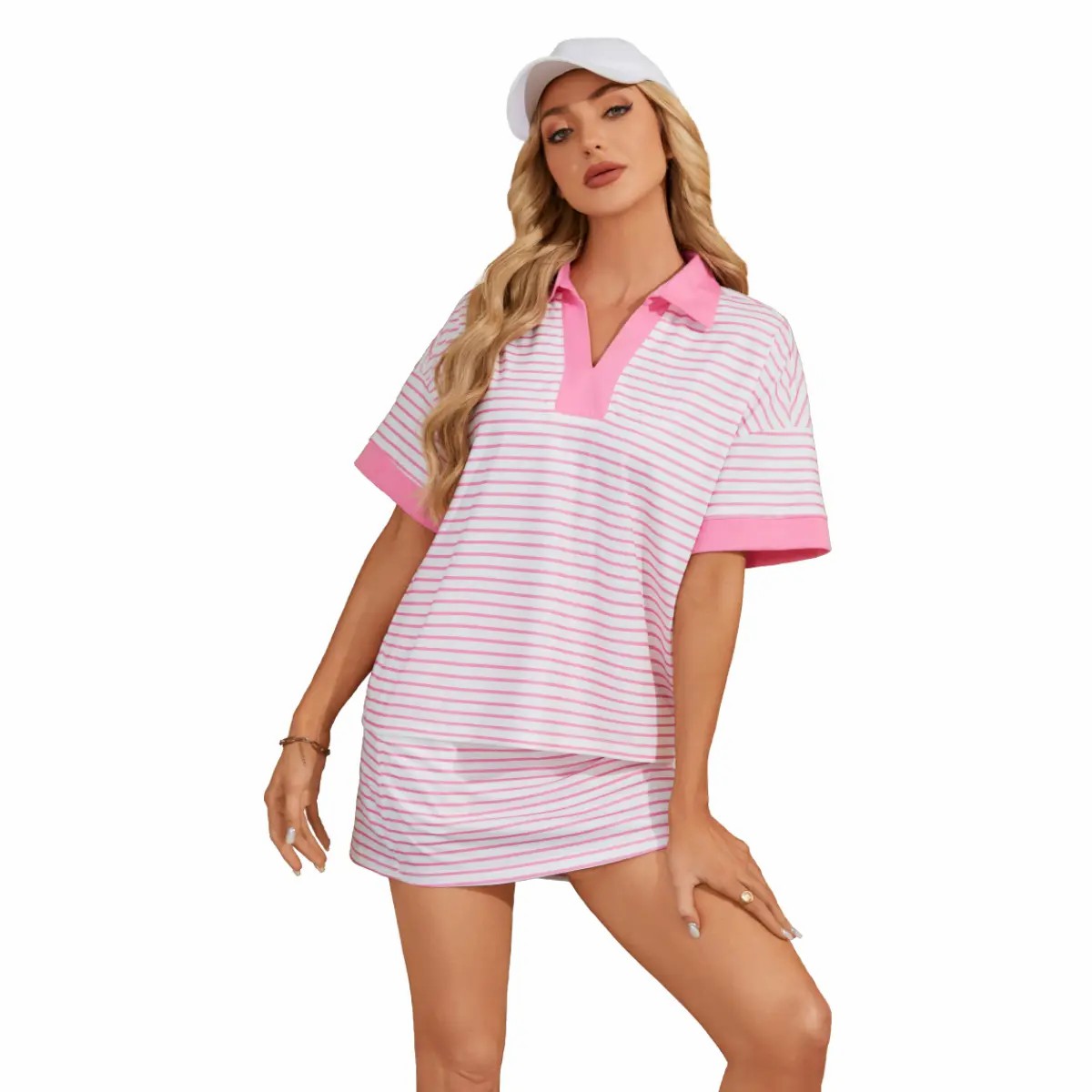 Women’s Striped Polo Skort 2-Piece Active Lounge Set